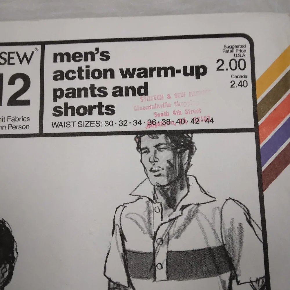 STRETCH & SEW 1712 Men's Action Warm Up Pants & Shorts, Waist Size 30-44